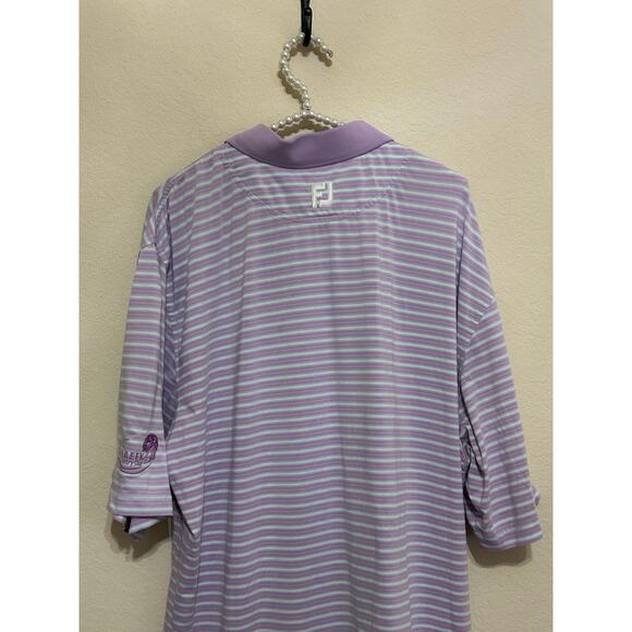 FootJoy Mens Size XL Golf Dri-Fit Polo Purple Blue Striped Short Sleeve Shirt - Picture 9 of 10